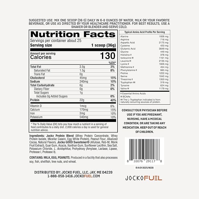 Jocko Fuel Mölk Whey Protein Powder 22g Low Sugar Monk Fruit Blend - Muscle Recovery &amp Growth Packaging May Vary (25 Servings Chocolate Peanut Butter)