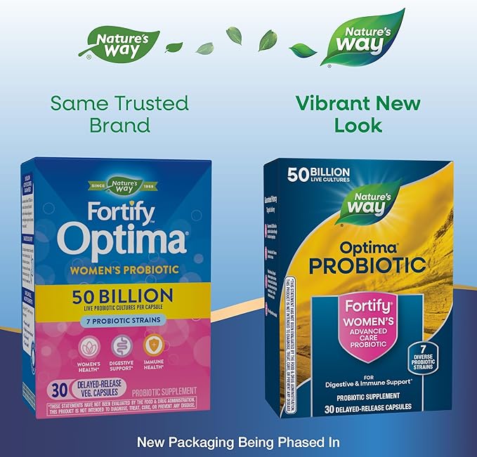 Nature's Way Fortify Optima Women's Probiotics 50 Billion Live Cultures 7 Strains Supports Digestive and Immune Health* 30 Capsules (Packaging May Vary)
