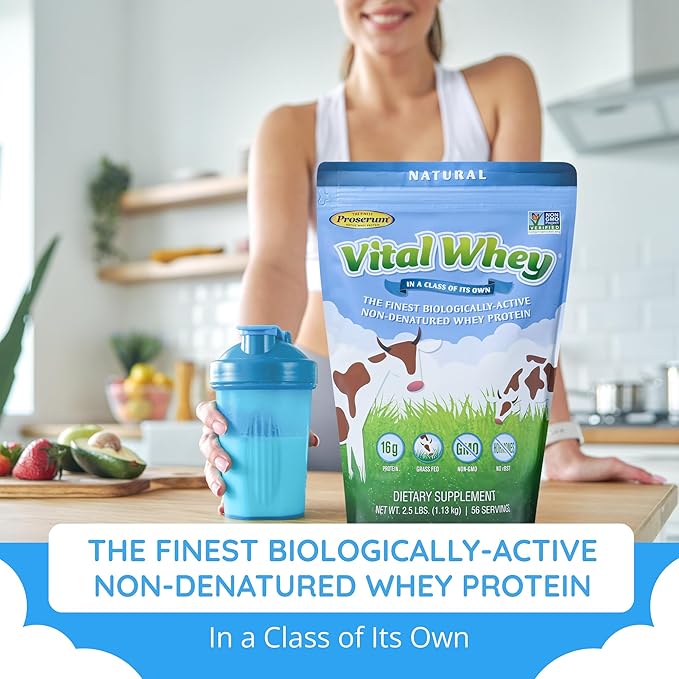 Grass-Fed Whey Protein Powder for Immune Vitality Natural Vanilla 600g (30 Servings) 15g Protein Per Serve Vital Whey Clean Holistic Wellness Nutrition