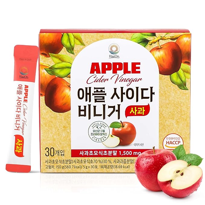 HaeOn Apple Cider Vinegar Drink Powder Stick – On-the-Go with 1500mg ACV 30 Sticks Sugar-Free Probiotics | Supports Digestion (Pack of 30 Apple)