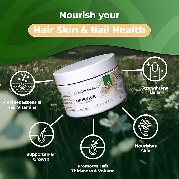 HairVive Hair Supplements for Hair Growth - Hair Vitamins for Women &amp Men - with Biotin Collagen Keratin Hyaluronic Acid Zinc Selenium &amp More - 3.39 Oz - 30 Servings - Apple Pie Flavor