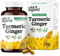 Wild &amp Organic Turmeric and Ginger Supplement Capsules - Mobility &amp Immune Support - Turmeric with Ginger and Black Pepper Capsules - 90 Days of Supply - Vegan No Fillers Non-GMO - 180 Count