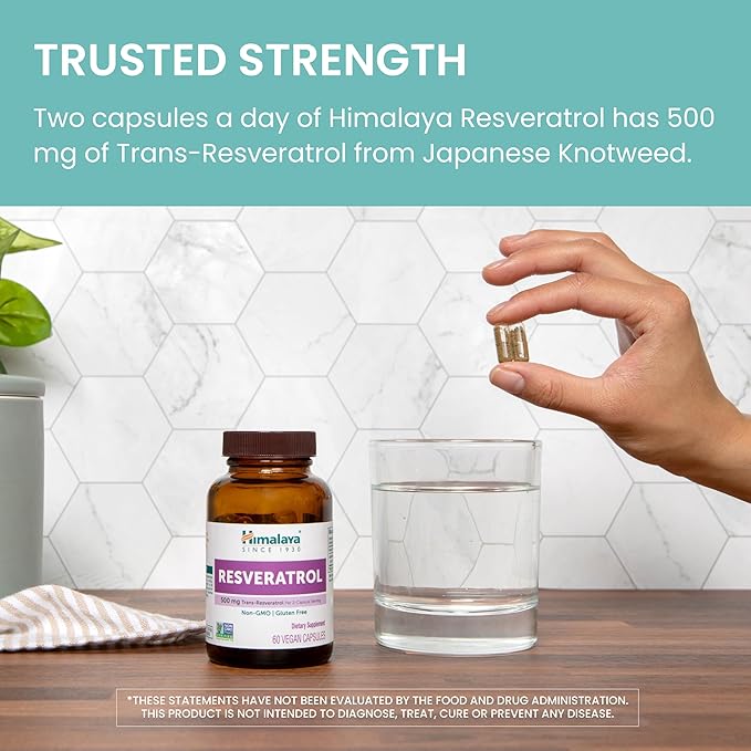 Himalaya Resveratrol for Healthy Aging and Antioxidant Support 1000 mg of Resveratrol with 500 mg Trans-Resveratrol Daily 60 Vegan Capsules 1 Month Supply