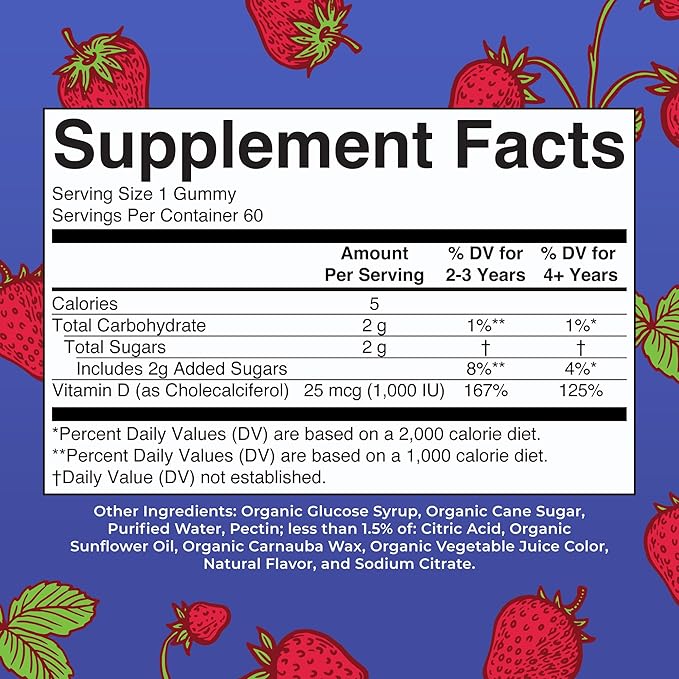 MaryRuth's Organic Vitamin D3 Gummies | 1000 IU | USDA Organic | Immune Support| Bone Health | Muscle Function | for Adults &amp Kids Ages 2+ | Vegan | Gluten Free | 2 Month Supply | 60 Count