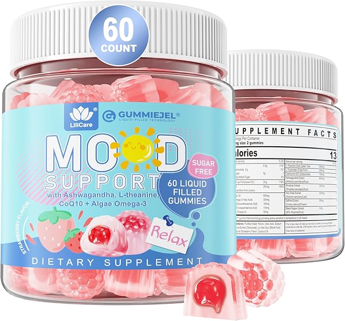Sugar Free Lutein 20mg Zeaxanthin Filled Gummies + Natural Calm Filled Gummies for Adults with Ashwagandha and Vegan Omega 3