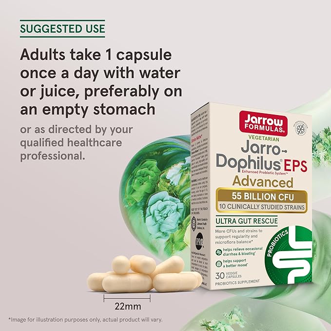 Jarrow Formulas Jarro-Dophilus EPS Advanced 55 Billion CFU Probiotics Digestive Support for Adults 30 Probiotic Supplement Veggie Capsules Up to 30 Day Supply