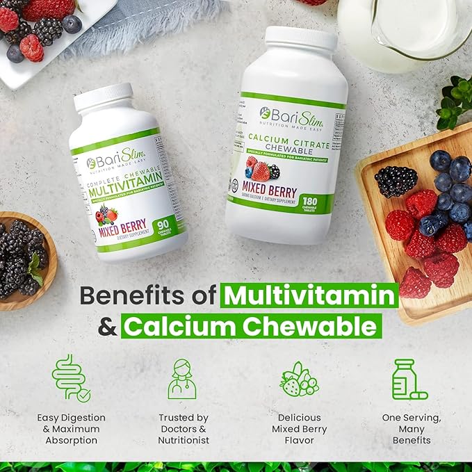 BariSlim Bariatric Calcium Citrate &amp Complete Chewable Bariatric Multivitamin - Bariatric Vitamin and Supplement for Post Bariatric Surgery Including Gastric Bypass and Gastric Sleeve