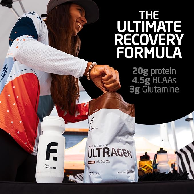 FIRST ENDURANCE Ultragen Workout Recovery Drink Powder Protein Mix Boosts Energy Accelerates Recovery | Chocolate 15 Servings