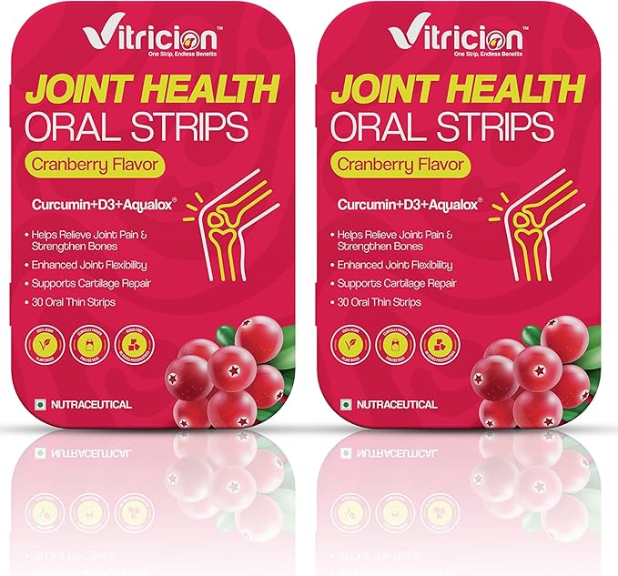 Joint Support Strips – 60 Strips – Fast-Dissolving Oral Supplement with Curcumin-D3 &amp AquaQ10 – Mobility &amp Flexibility Support for Men &amp Women – Cranberry Flavor