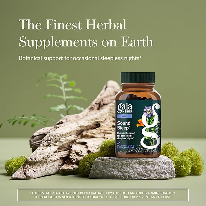 Gaia Herbs Sound Sleep - Sleep Support Supplement - Herbal Plant-Powered Support for Calm &amp Relaxation* - Valerian Root Passionflower &amp More - 120 Vegan Liquid Phyto-Capsules (40 Servings)