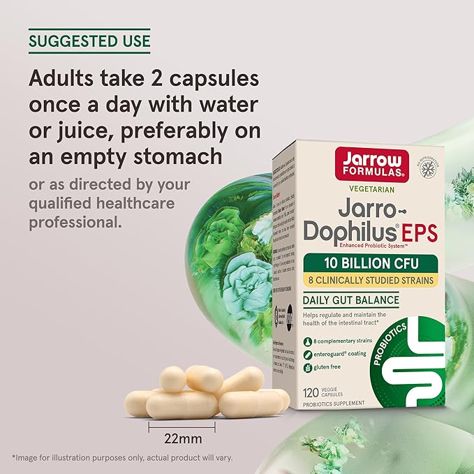 Jarrow Formulas Jarro-Dophilus EPS Probiotics 10 Billion CFU for Intestinal Tract Support Probiotic Supplement for Gut Health for Women and Men 120 Veggie Capsules Up to a 60 Day SupplyPack of 12
