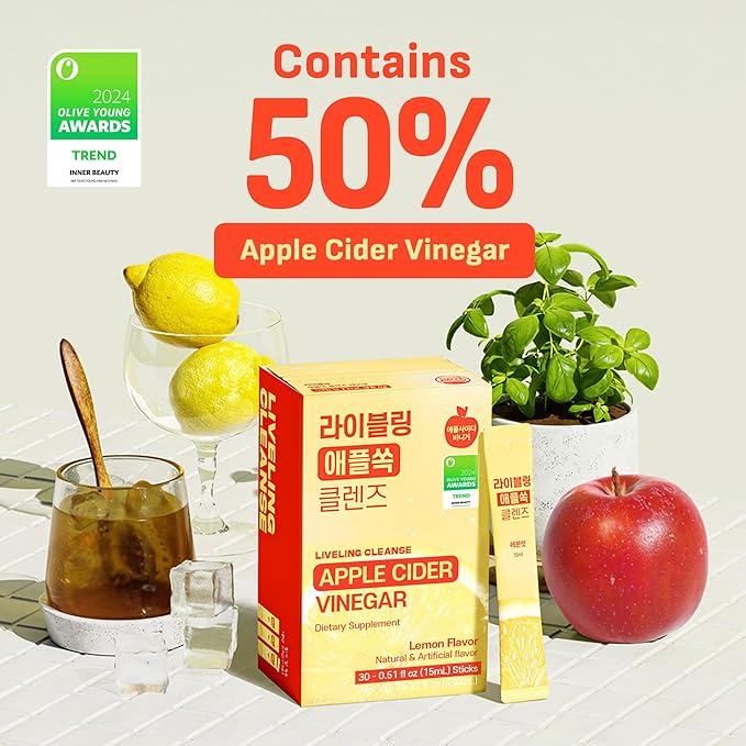 [Liveling] Apple Cider Vinegar Drink Stick with 7500mg ACV – Lemon Flavor | Supports Digestion Daily Cleanse Sugar-Free Low-Calories Portable On-The-Go Packets (30 sticks)