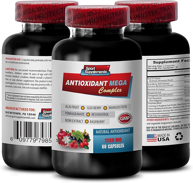 antioxidant multivitamin - ANTIOXIDANT MEGA COMPLEX 1440 MG - Resveratrol complex Acai berry pills Trans-resveratrol Goji berry pills Pomegranate extract capsules Mangosteen - 2B 120 Capsules