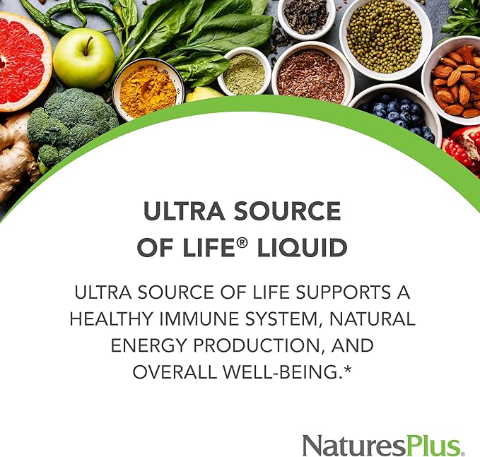 NaturesPlus Ultra Source of Life Liquid - 30 fl oz - Mango Pineapple Flavor - Multivitamin Supplement with Vitamin D3 and Lutein - Vegetarian Gluten-Free - 30 Servings