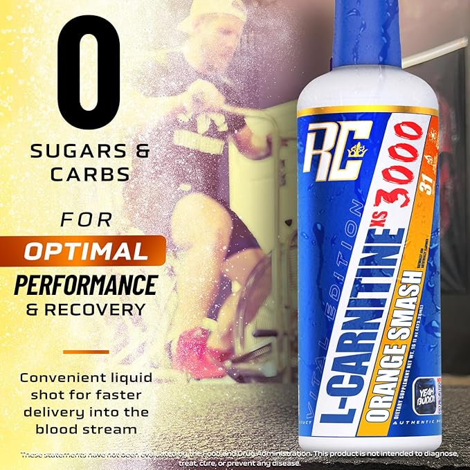 Ronnie Coleman Signature Series L-Carnitine XS 3000 Liquid Amino Acids Metabolism and Lean Muscle Strength Support Stimulant Free Sugar Free Zero Carbs Orange Smash 16 Oz