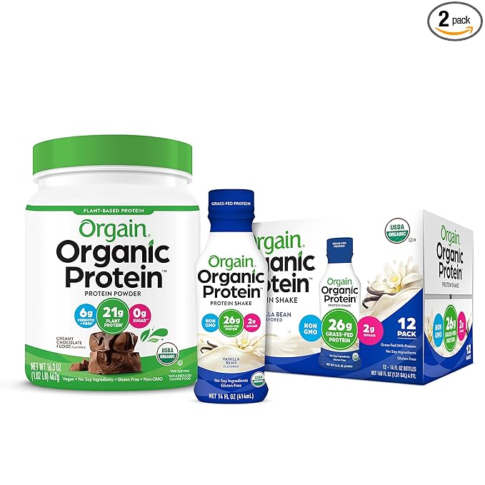 Orgain Organic Plant Based Protein Powder Creamy Chocolate Fudge - 1.02 Pound &amp Organic Plant Based Protein Powder Vanilla Bean - Vegan Low Net Carbs Non Dairy Gluten Free 1.02 Pound