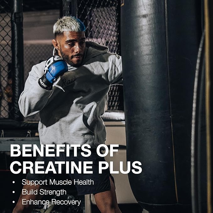 RAW Creatine Plus Creatine HMB Powder for Men &amp Women - Creatine Monohydrate Powder with HMB Taurine &amp No Added Sugar - Muscle Mass Growth Strength Building &amp Enhanced Energy - Blue Ras