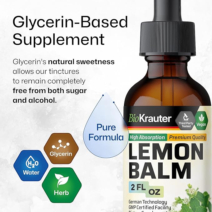 BIO KRAUTER Lemon Balm Tincture 2 Fl. Oz. &amp Ashwagandha 90 Gummies.