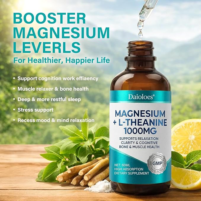 Magnesium L-Threonate Liquid Drops Triple Calm Magnesium Threonate w. Apigenin Theanine Lemon Balm for Relaxation Sleep High Absorption for Brain Health &amp Cognitive Support 2.0 Fl Oz