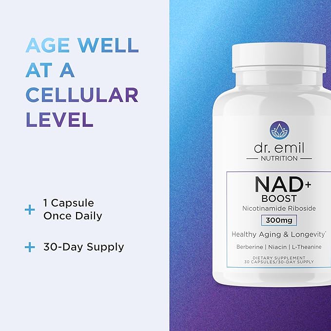 DR. EMIL NUTRITION NAD+ Boost - Nicotinamide Riboside Supplement for Longevity Healthy Aging &amp Cellular Regeneration - NAD Supplement with with Berberine L-Theanine &amp Niacin - 30-Day Supply