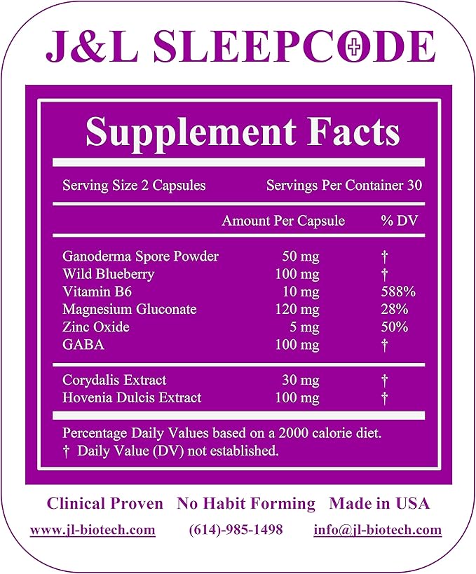 SLEEPCODE J&ampL Natural Supplement for Fast and Relax Sleep (60 Capsules)-L8