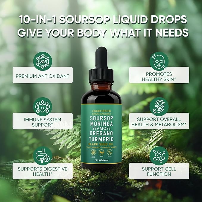 Soursop Bitters Liquid Drops with Sea Moss Moringa Turmeric Oil Black Seed Oil Oregano for Overall Health Joint Support (1)