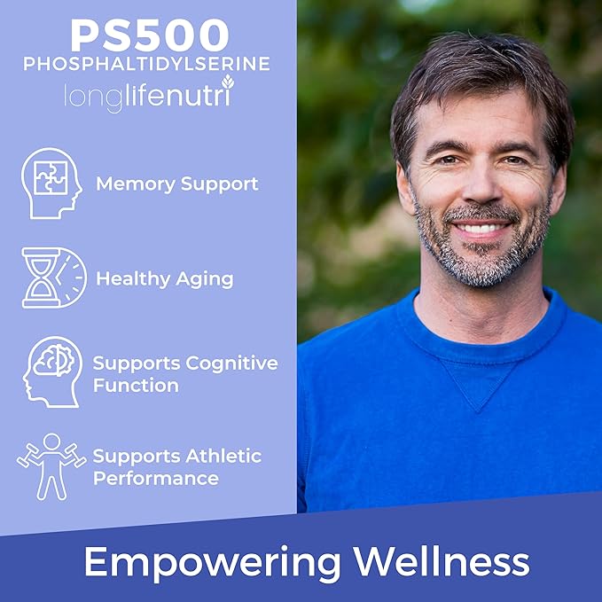 Phosphatidylserine Pure 500mg – 180 Vegetarian Pills 3-Month Supply Supplement for Strengthening Memory Focus &amp Cognitive Function Made in USA Lab Tested Non GMO
