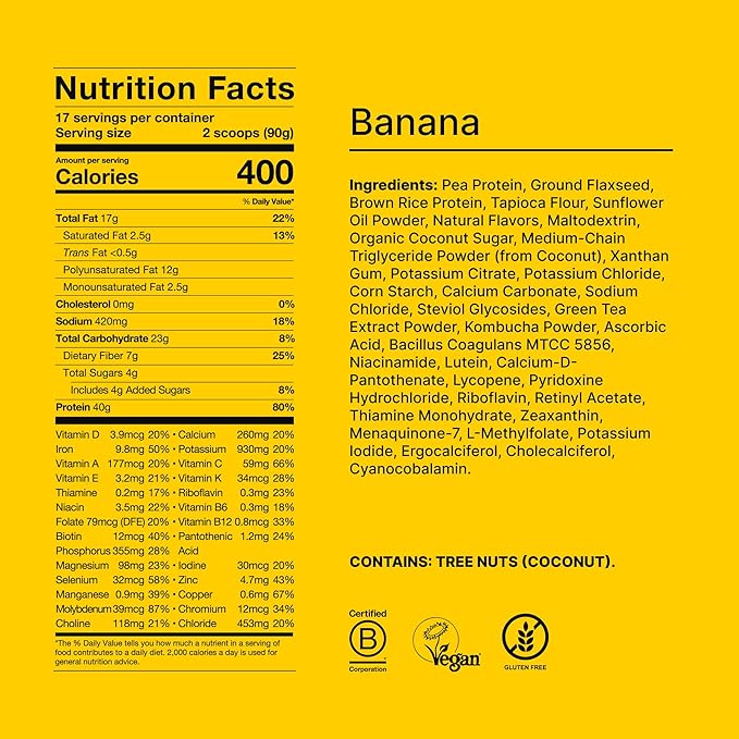 Huel Black Edition | Banana 40g Vegan Protein Powder | Nutritionally Complete Meal Replacement | 27 Vitamins and Minerals Gluten Free | 17 Servings