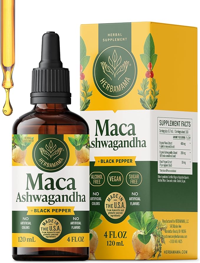 HERBAMAMA Maca Ashwagandha Drops - Vegan Mood Support &amp Overall Well-Being with Ashwagandha and Maca Root Extract Tincture - Non-GMO Alcohol &amp Sugar-Free Women &amp Men Support Supplement 5