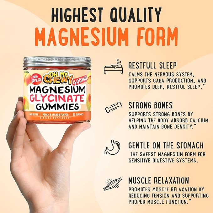 Magnesium Gummies Bundle – 2 Bottles (60 Each) – Peach Mango &amp Coconut Pistachio