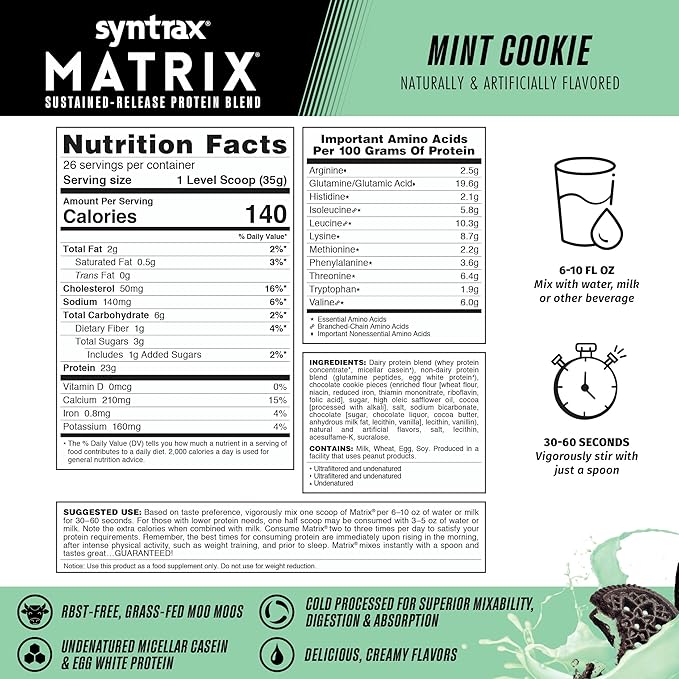 Syntrax Nutrition Matrix - Sustained-Release Protein Blend Mint Cookie 2 lbs. Real Cookie Pieces