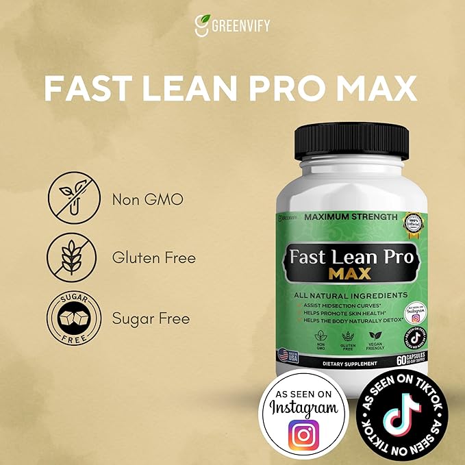 Fast Lean Pro Max Natural Dietary Supplement 60 Capsules 30-Day Supply All Natural Ingredients Vegan Friendly (5)