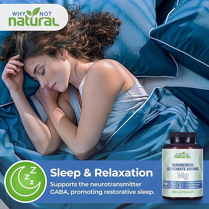 Why Not Natural Magnesium Glycinate 500 mg Capsules Supplement - Vegan No Filler - Supports Sleep and Relaxation