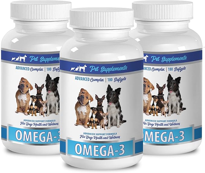 Protein for Dogs - Omega 3 - Advanced Complex - Health &amp Wellness - for Dogs - Dog Skin Soother - 3 Bottle (540 Softgels)