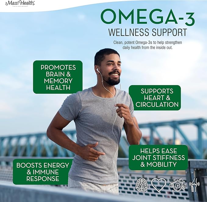 Omega 3 Supplement - Omega-3 Fish Oil 2000mg - Natural Source of EPA &amp DHA - Heart Brain &amp Joint Health - Kosher Certified Wild Caught Marine Fish - 200 Vegetarian Softgels by Maxi Health