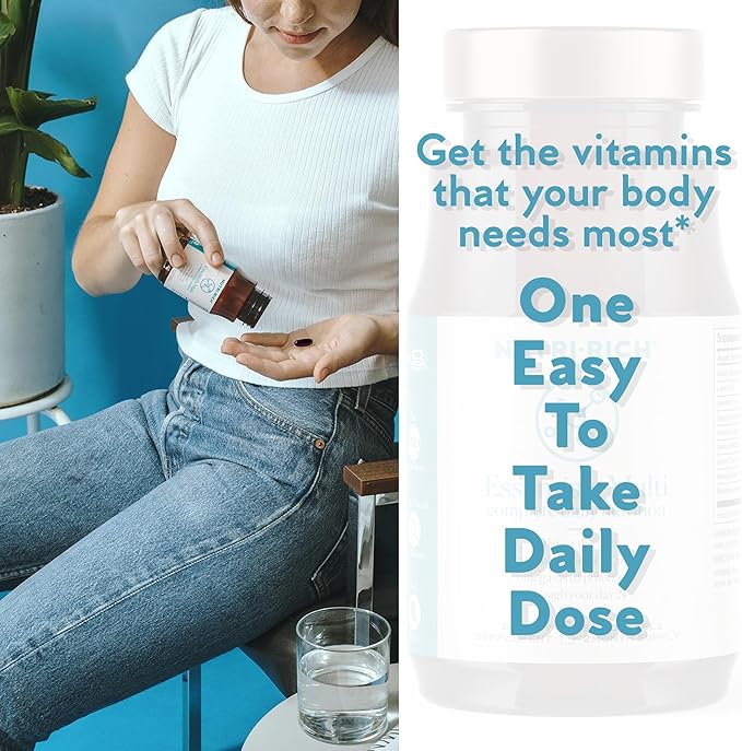 Nutri-Rich Essentials Multi | Multivitamin Supplement for Adult with Fish Oil Omega-3 Supports Energy Immune Health Vitamin A C D3 E K2 and Zinc Non-GMO Gluten Free (60 Count)