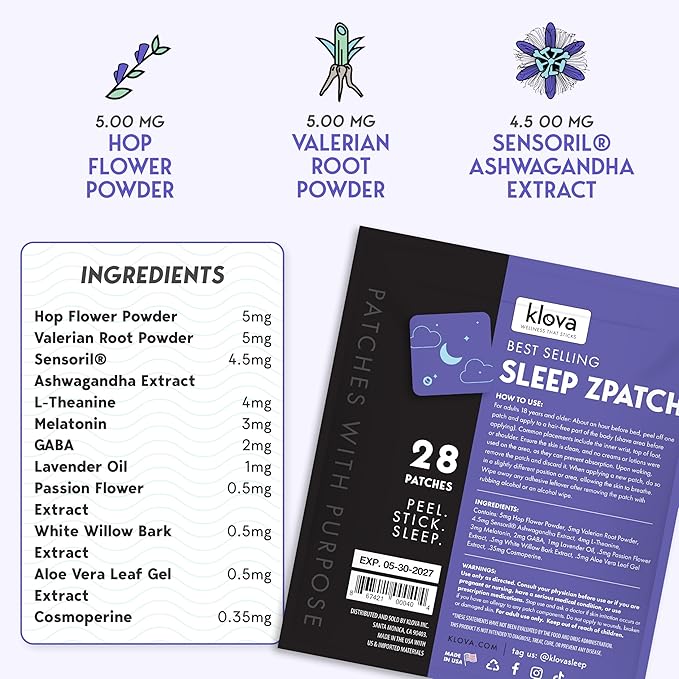 Klova Sleep Support Patch Bundle for Adults – Extra Strength &amp ZSleep Melatonin Patches Plus Melatonin-Free Option – Natural Non-Habit-Forming Overnight Sleep Aid – 84 Patches