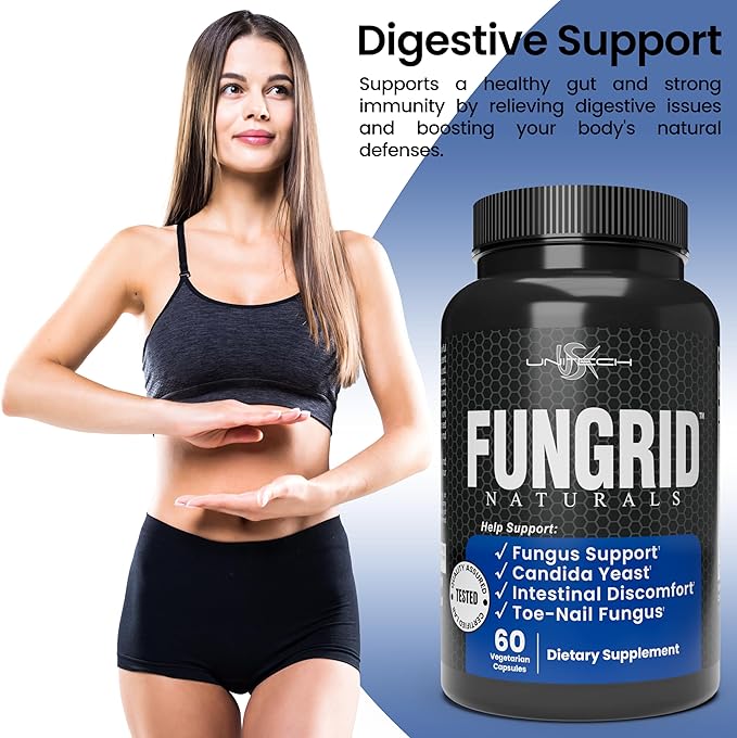USK Unitech Fungrid Naturals | Fungus Support Supplement | Candida Supports Intestinal Health &amp Toe Nails Health | Herbal Blend with Walnut Oregano Leaf &amp Wormwood | 60 Vegetarian Capsules