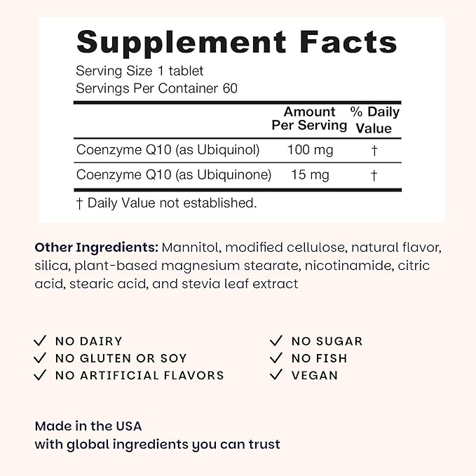 EZ Melts Ubiquinol 100 mg - CoQ10 Supplement for Heart Health &amp Energy Support - Antioxidant Protection - No Artificial Flavors - Non-GMO &amp Vegan - Apple - 60 Dissolvable Tablets (60 Servings)