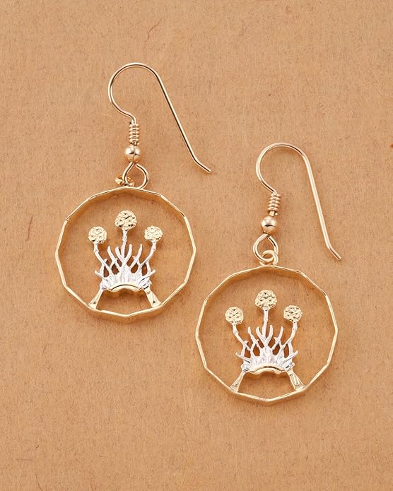 Scottish Thistle Earrings Scotland Three Pence Hand Cut Coin