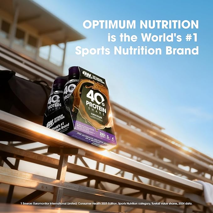 Optimum Nutrition 40g Protein Shake 40g of Protein Naturally Flavored Complete Protein Drink Chocolate 14 Fl Oz 12 Count (Pack of 1) (Packaging May Vary)