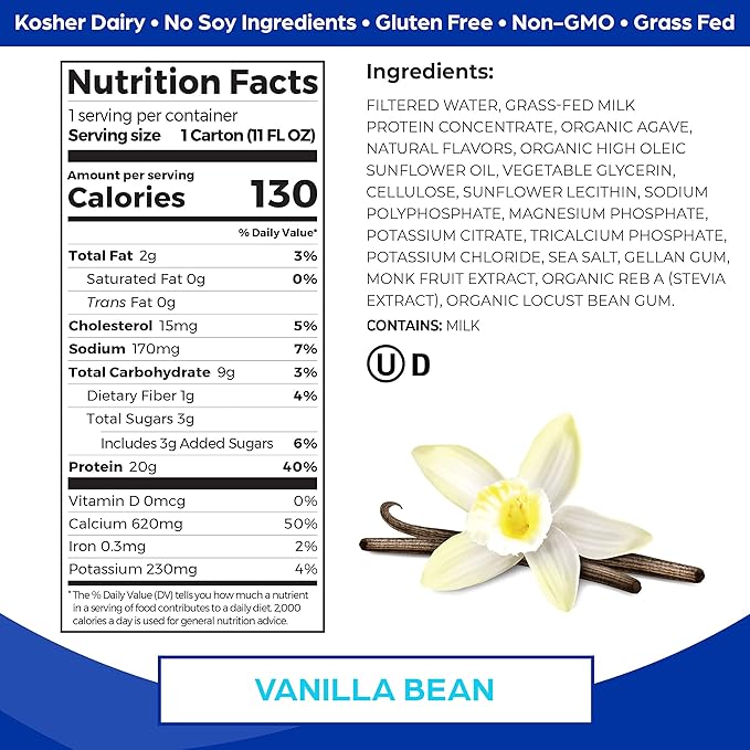 Orgain Clean Protein Shake Grass Fed Dairy Vanilla Bean (Pack of 12) and Orgain Organic Nutritional Protein Shake Strawberries &amp Cream (Pack of 12)
