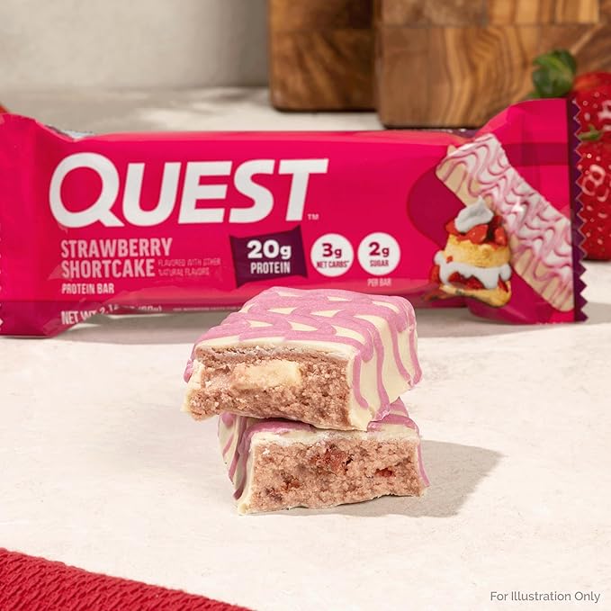 Quest Nutrition Protein Bars Strawberry Shortcake 20g Protein 2g Sugar 3g Net Carbs 10g Fiber Gluten Free 12 Count