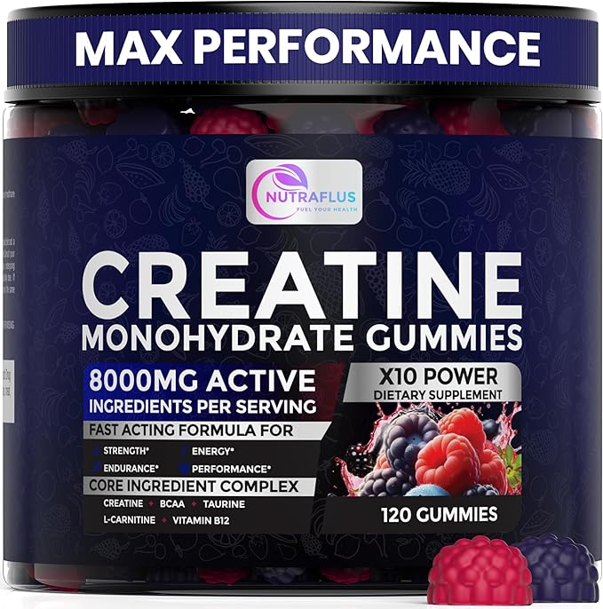 Creatine Monohydrate Gummies – Berry Flavored Creatine Supplements for Women and Men – 120Pcs Pre Workout Gummies with BCAA Taurine Vitamin B12 - Promote Energy Boost Performance