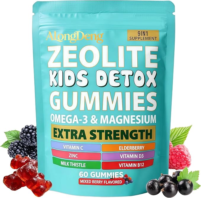 ALongDeng Zeolite Kids Gummies 9-in-1 with Zeolite Magnesium Elderberry Vitamin C Vitamin D3 Zinc B12... – Sugar-Free (60 Gummies – Mixed Berry Flavor)