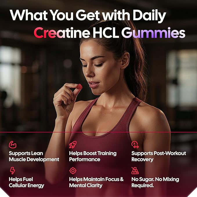 Creatine HCL Gummies for Women &amp Men - 120 Gummies 6200mg HCL Creatine Chews Advanced Complex with L-Taurine + Vitamin B12 for Muscle Strength Energy Boost &amp Booty Gain Gummy - Mixed Berry Fl