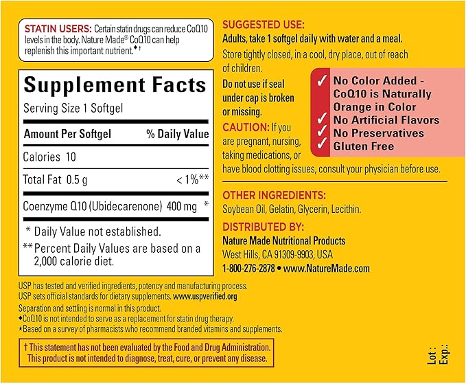 Nature Made CoQ10 400mg Softgels Dietary Supplement for Heart Health Support 40 Count 40 Day Supply