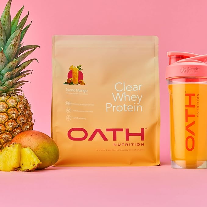 Oath Nutrition Clear Whey Isolate Protein Powder Island Mango 20g Complete Protein per Serving No Added Sugar Grass-Fed 18 Servings