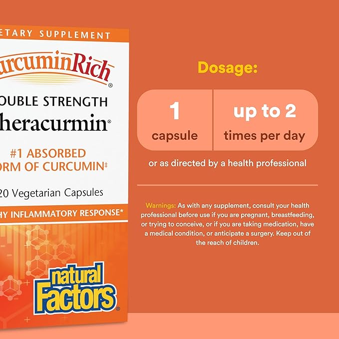 Natural Factors CurcuminRich Double Strength Theracurmin - Antioxidant Support Supplement with Curcumin - Dietary Supplement Aids Muscle &amp Joint Health - 120 Vegetarian Capsules (120 Servings)