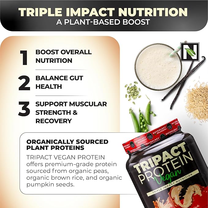 Nutrology TRIPACT Vegan Protein Powder for Vegan Protein Shakes Peanut Butter Vanilla (20 Servings) BCAA Natural Plant Based BCAA Powder Lemonade Flavor (30 Servings)